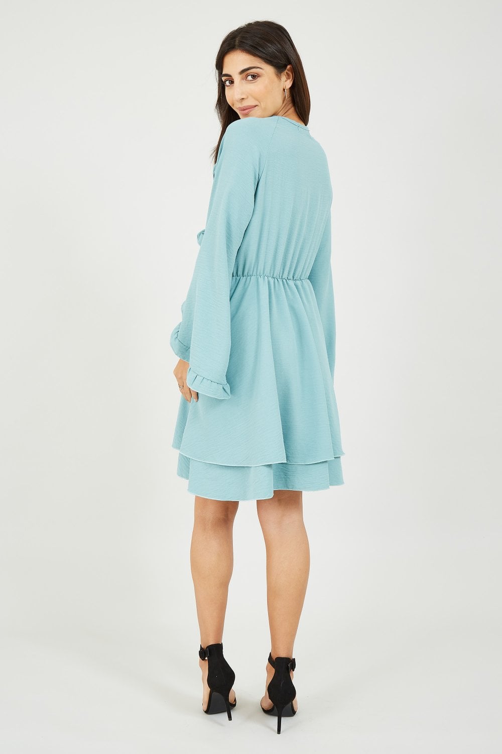 Mela Teal Frill Sleeve Detail Skater Dress Mela