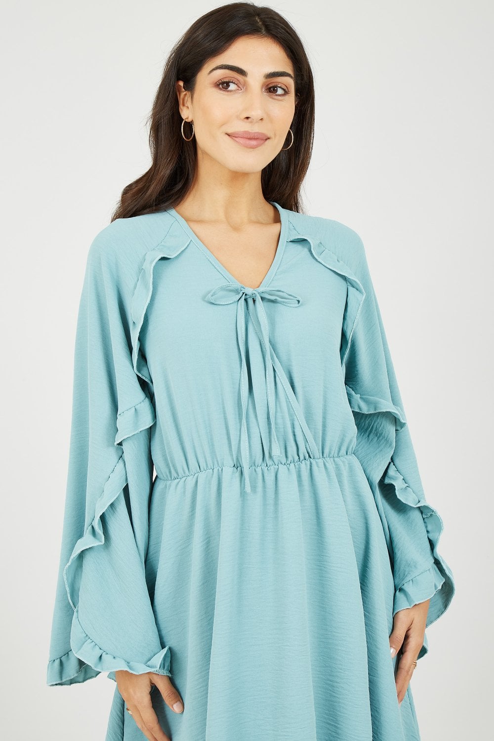 Mela Teal Frill Sleeve Detail Skater Dress Mela