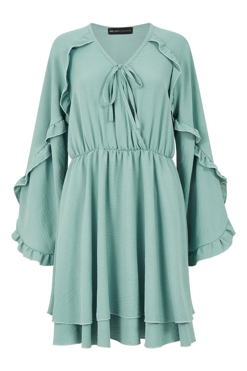 Mela Teal Frill Sleeve Detail Skater Dress Mela