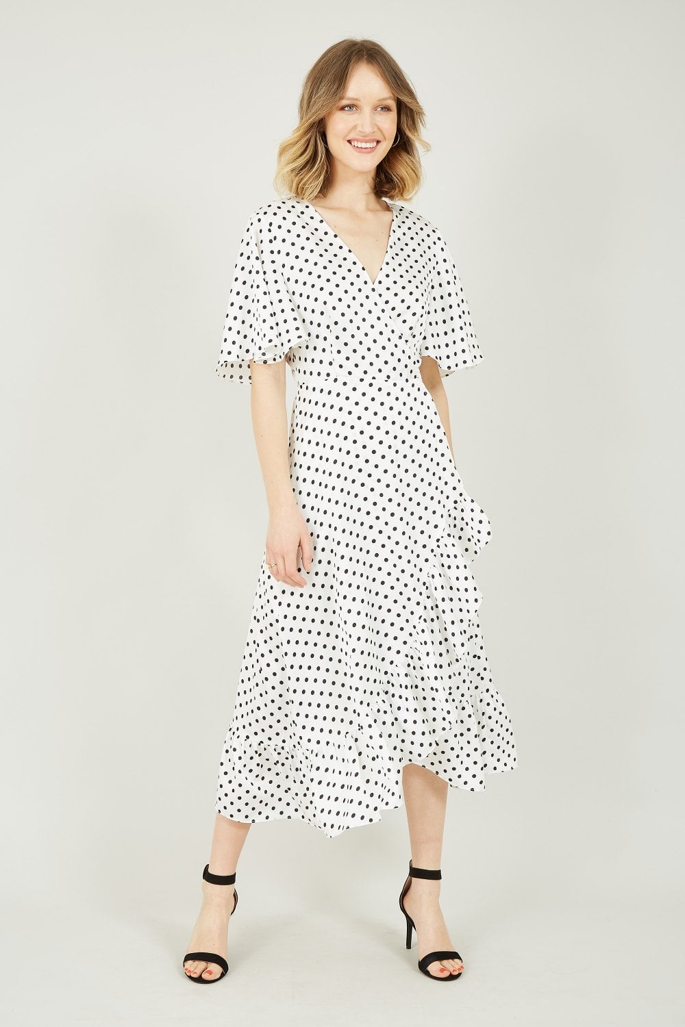 Mela White Polka Dot Wrap Dress Mela