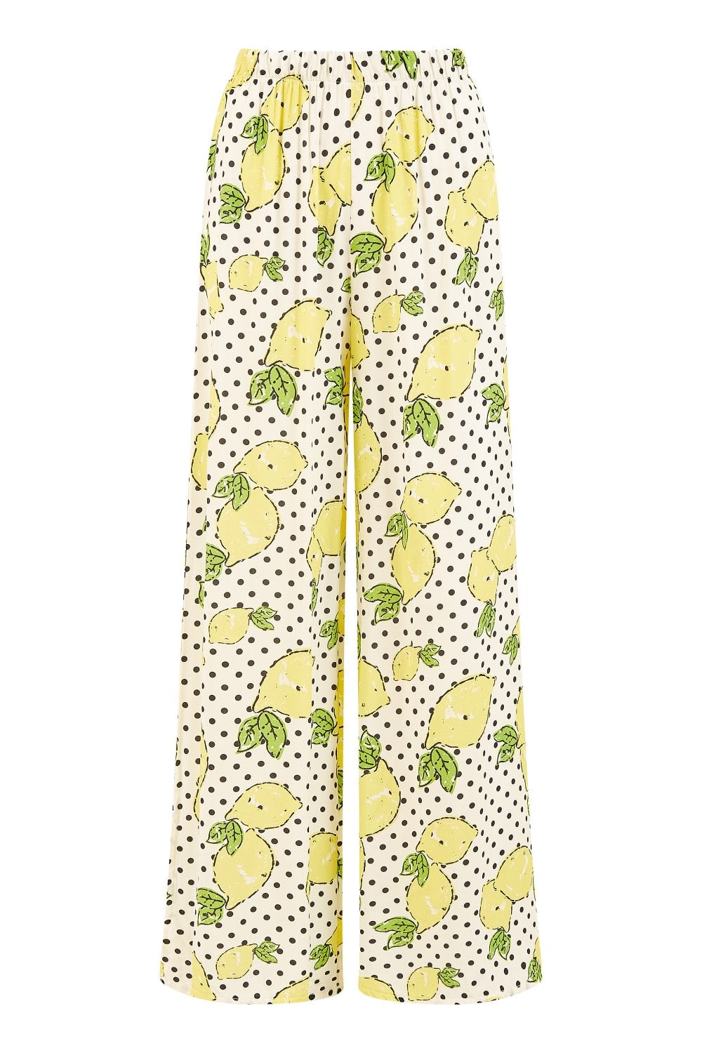 Mela White Viscose Lemon Print Relaxed Fit Trousers Yumi