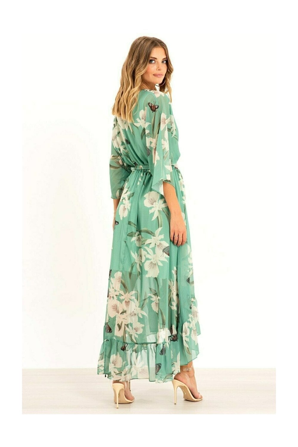 Yumi Mint Green Floral Tier Midi Dress Yumi