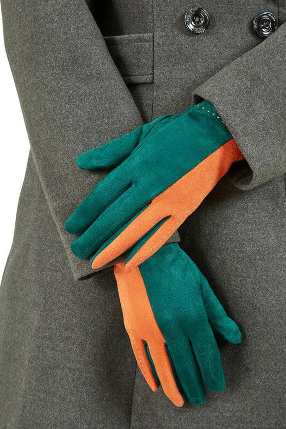 Orange and Teal Suede Gloves ACC GLOVES Yumi