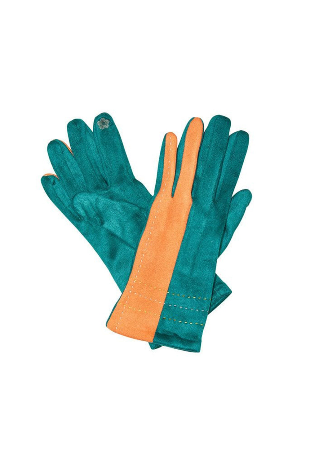 Orange and Teal Suede Gloves ACC GLOVES Yumi