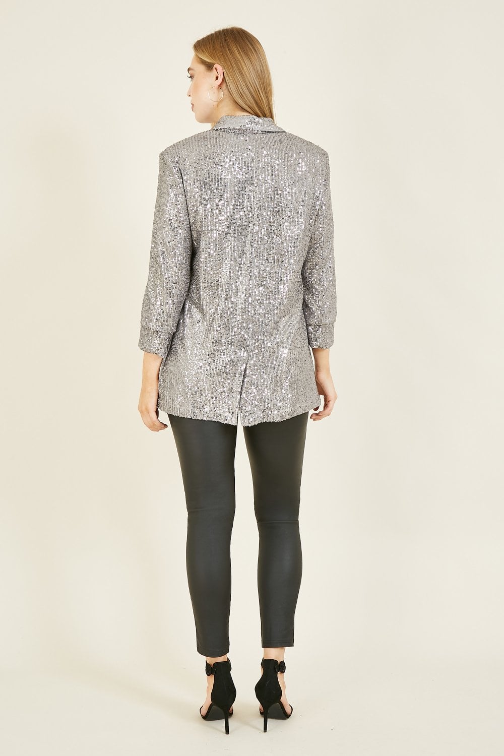 Silver Sequin Blazer With Pockets Yumi