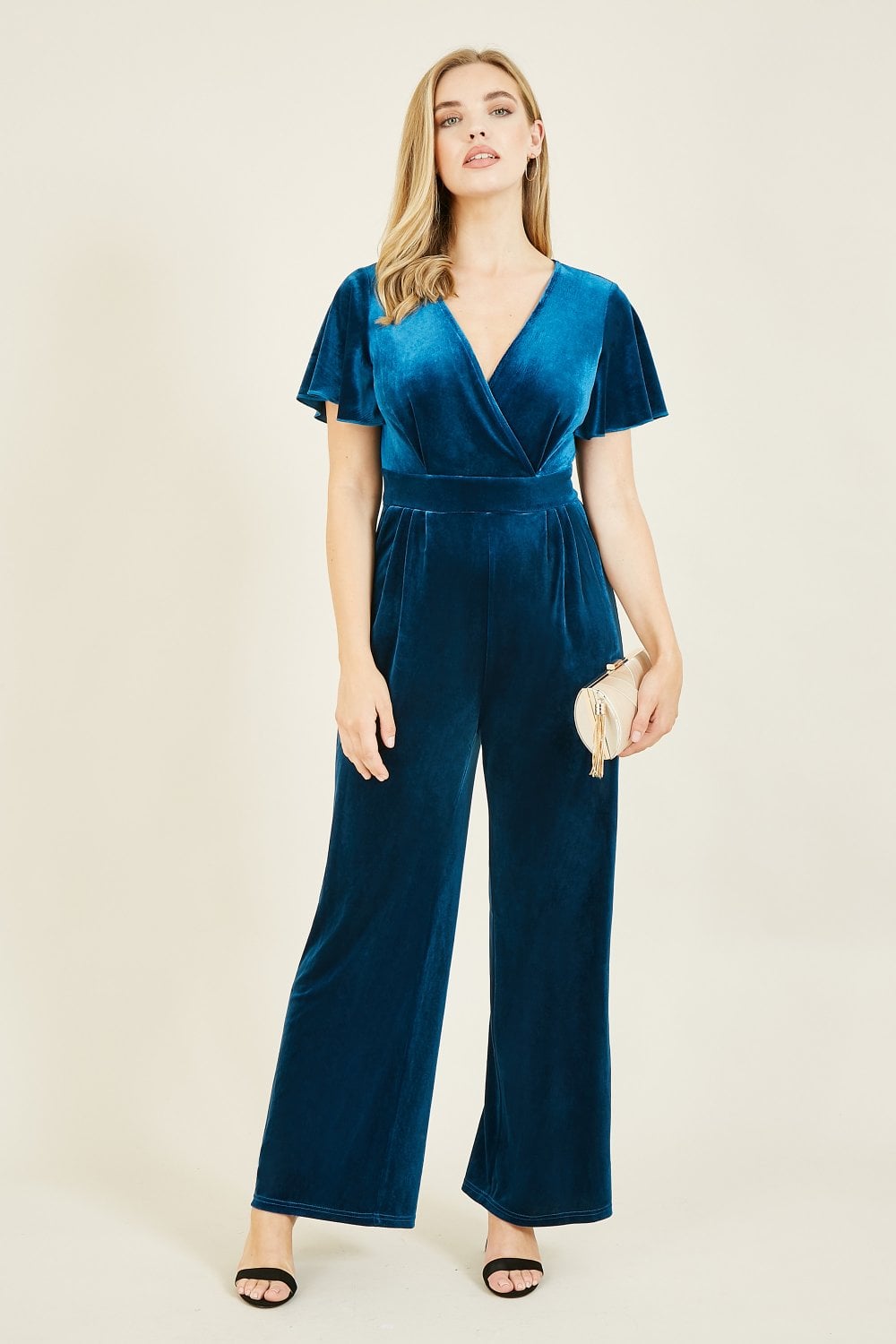 Yumi Teal Jumpsuit With Angel Sleeves Yumi