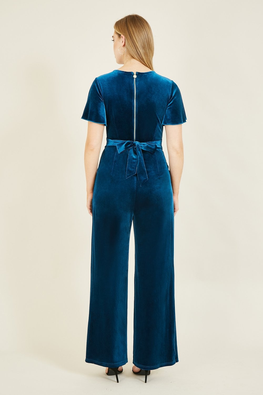 Yumi Teal Jumpsuit With Angel Sleeves Yumi