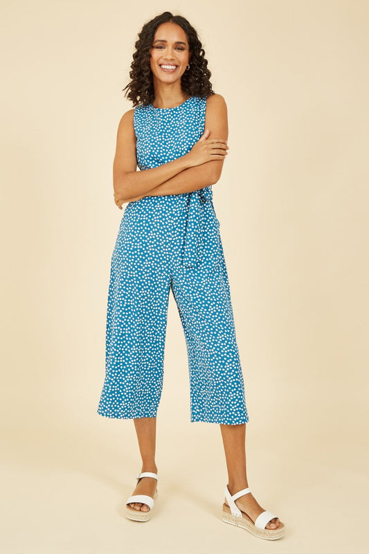 Teal Disty Floral Culotte Jumpsuit Yumi