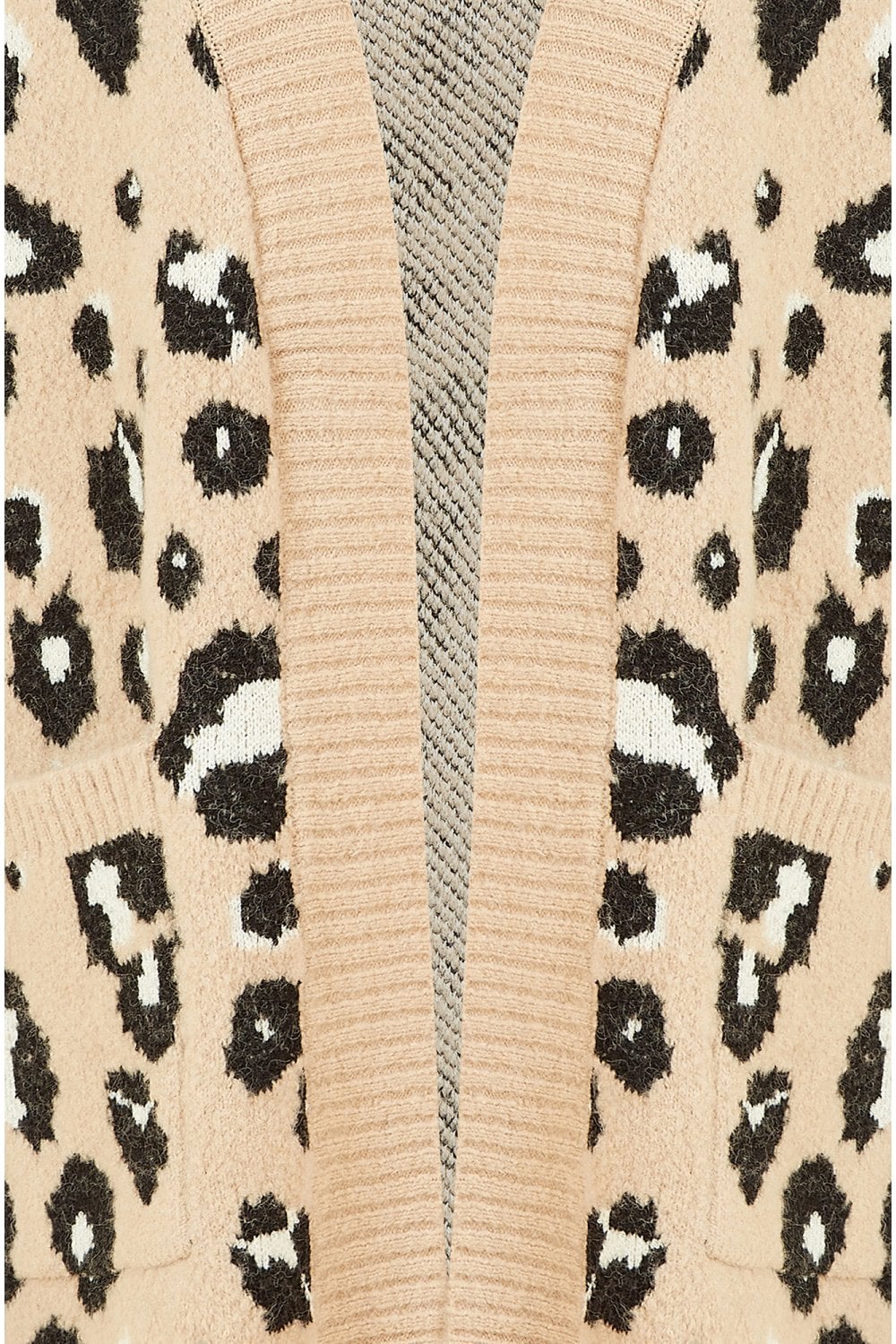 Yumi Beige Animal Intarsia Long Cardigan Yumi