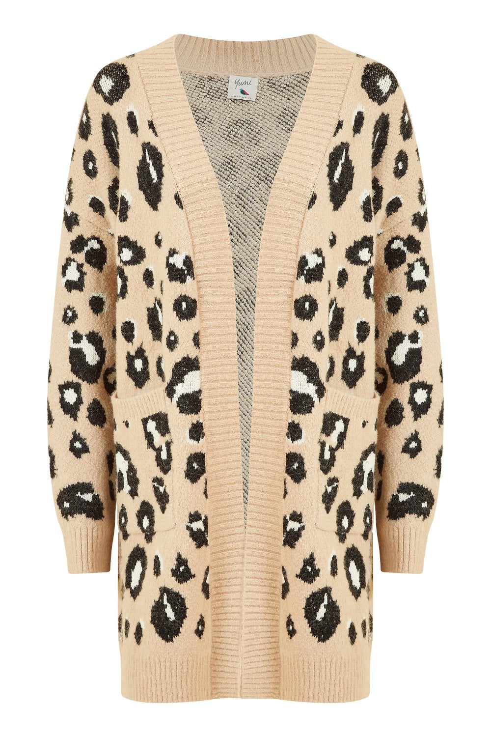 Yumi Beige Animal Intarsia Long Cardigan Yumi