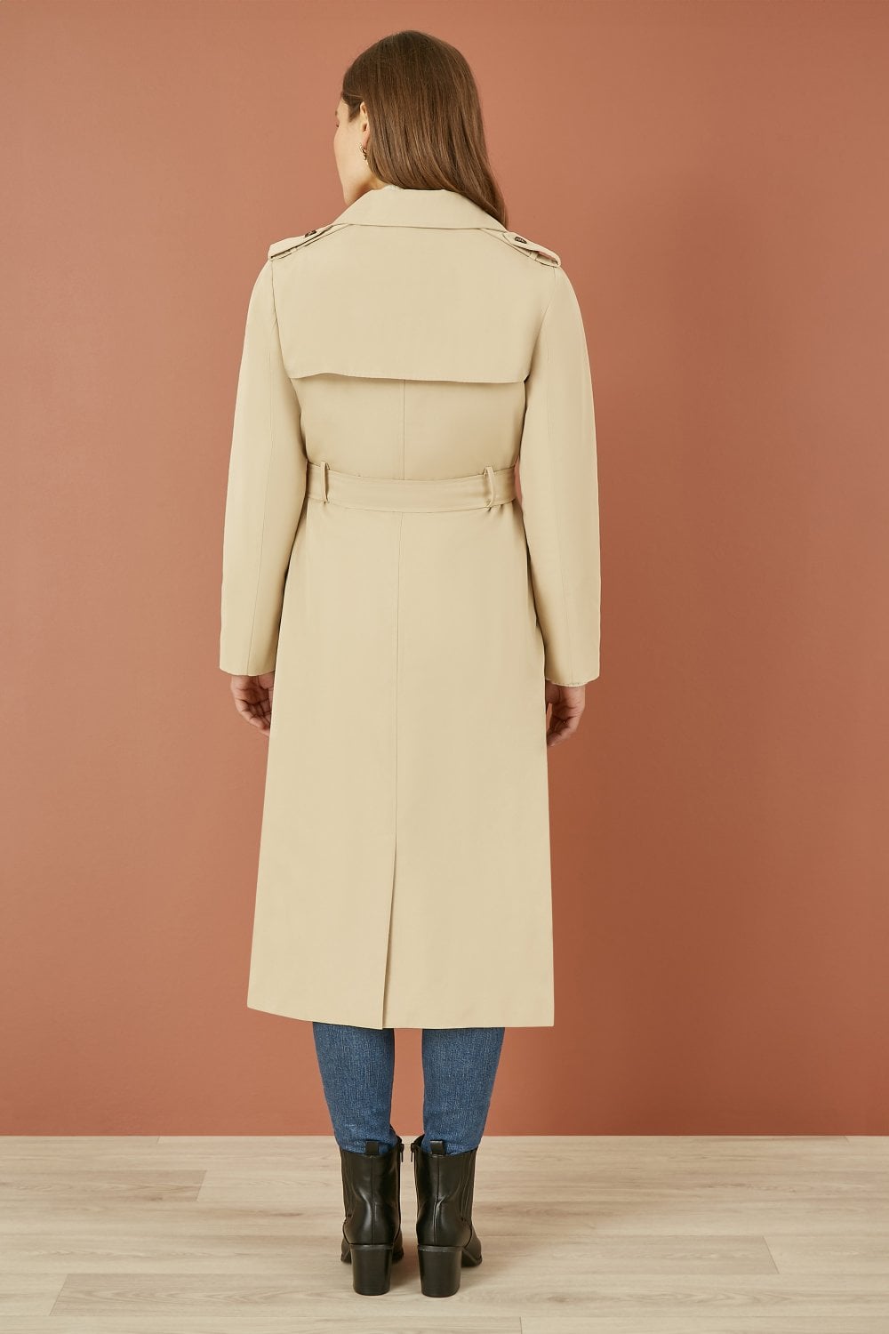 Yumi Beige Belted Long Trench Coat With Belt Yumi