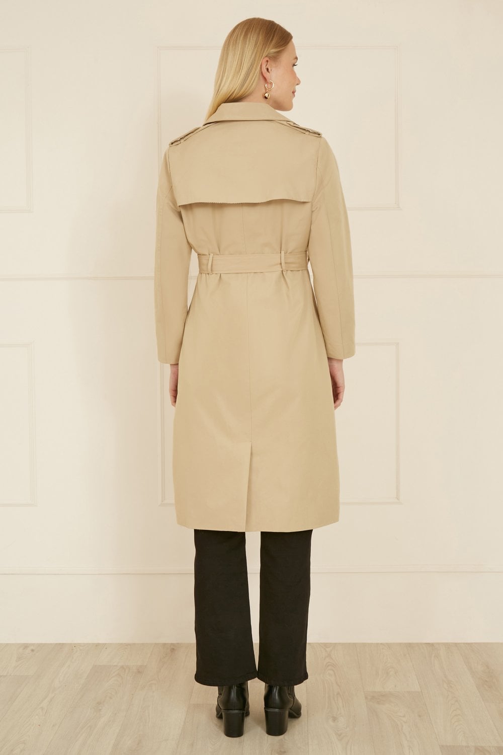 Yumi Beige Belted Long Trench Coat With Belt Yumi