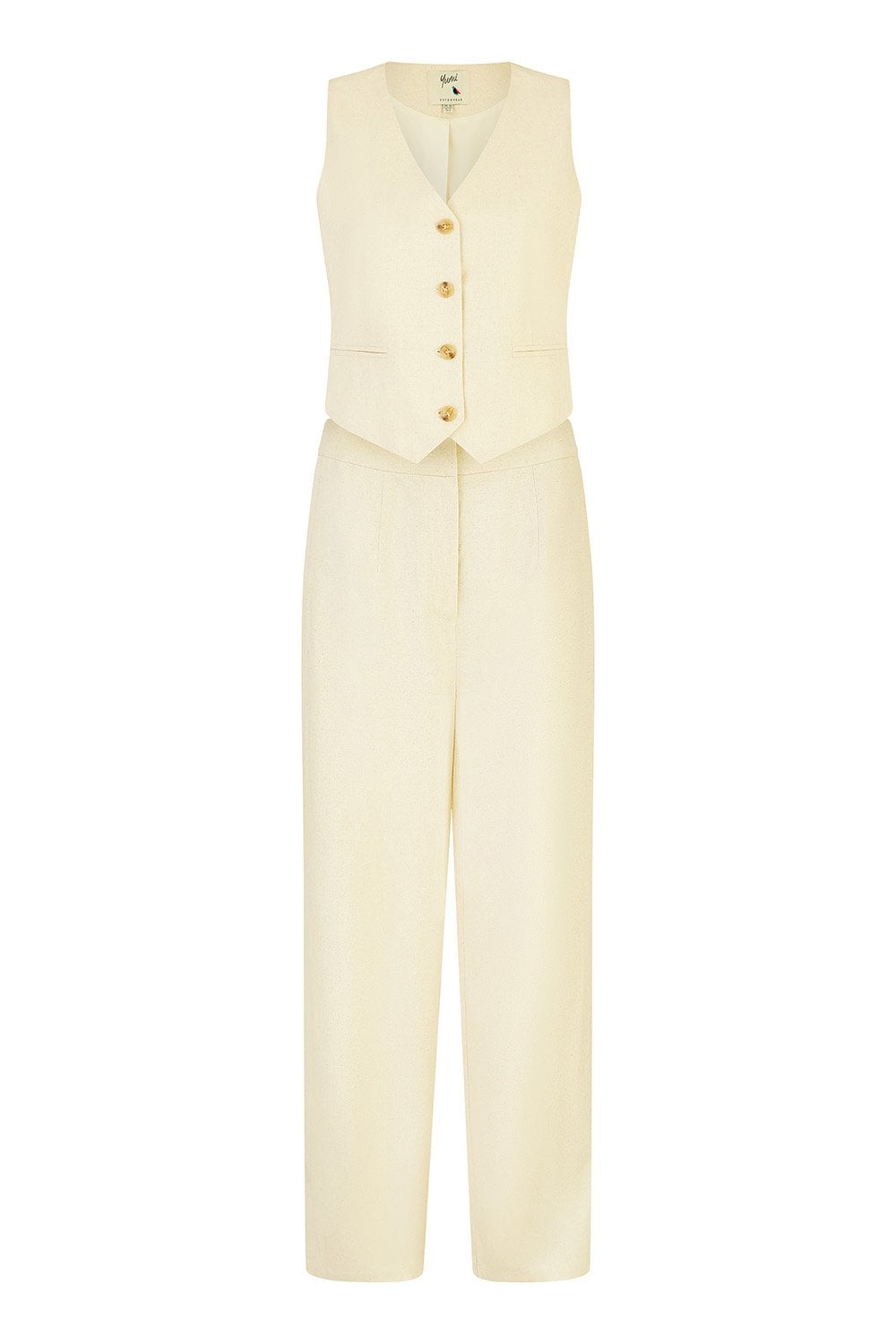 Yumi Beige Sustainable Cotton And Ramie Wide Leg Trousers Yumi