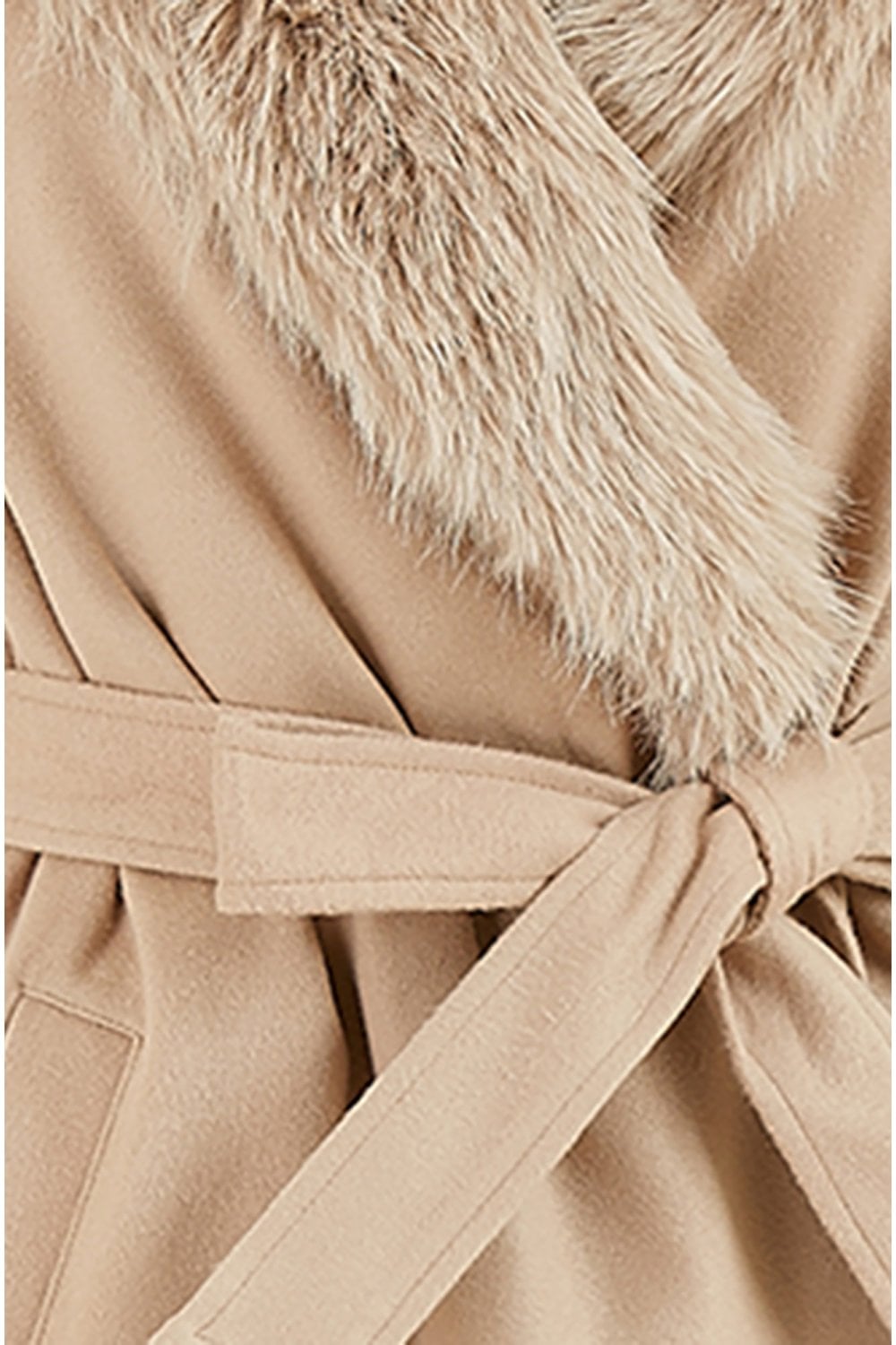 Yumi Beige Wrap Around Coat With Faux Fur Collar Yumi