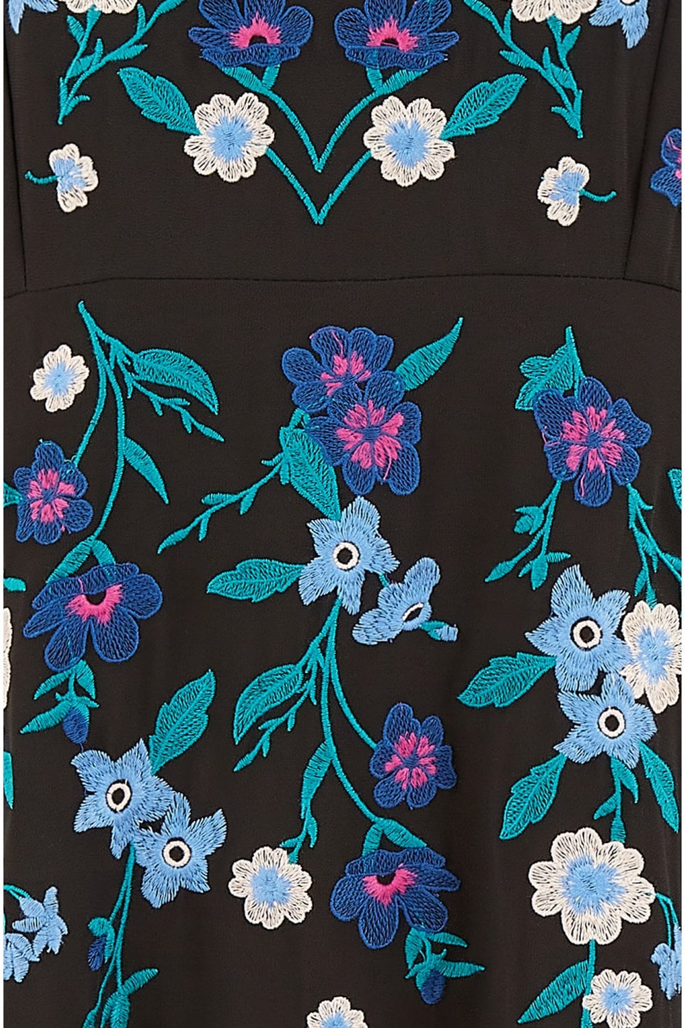 Yumi Black All Over Floral Embroidery Midi Skater Dress Yumi