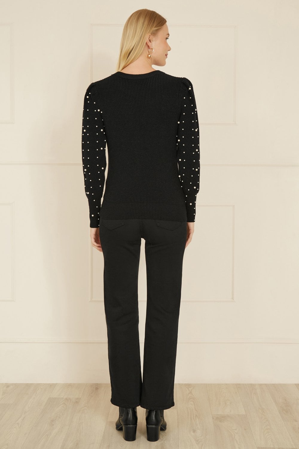 Yumi Black All Over Pearl Knitted Jumper Yumi