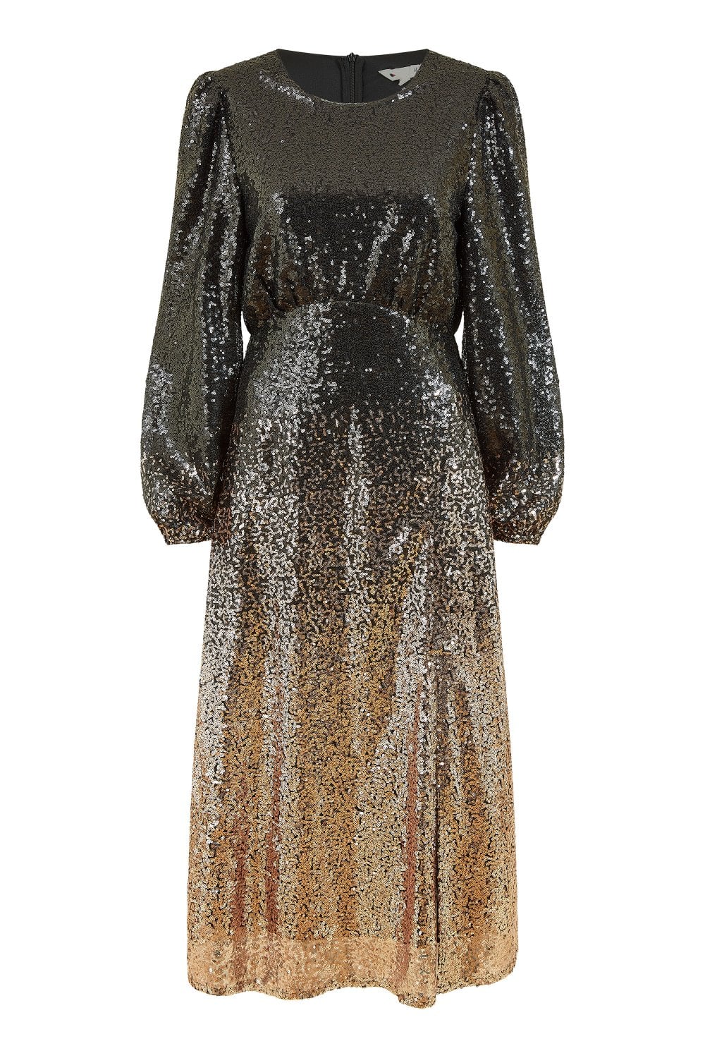 Yumi Black And Gold Sequin Ombre Long Sleeve Midi Dress Yumi