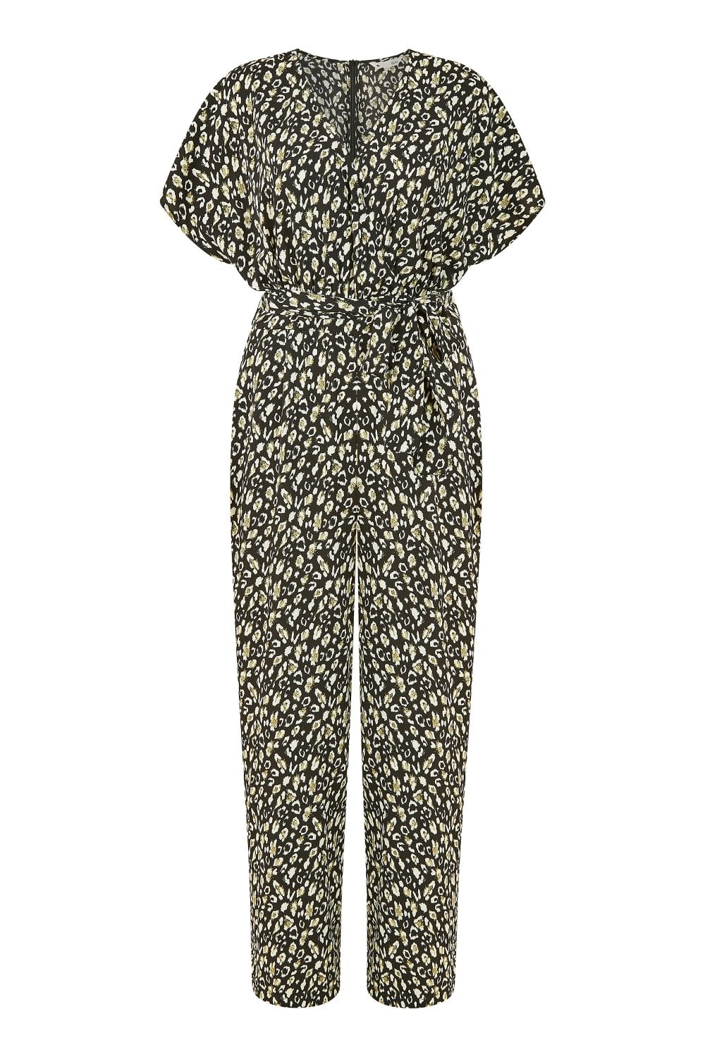 Yumi Black Animal Print Kimono Jumpsuit Yumi