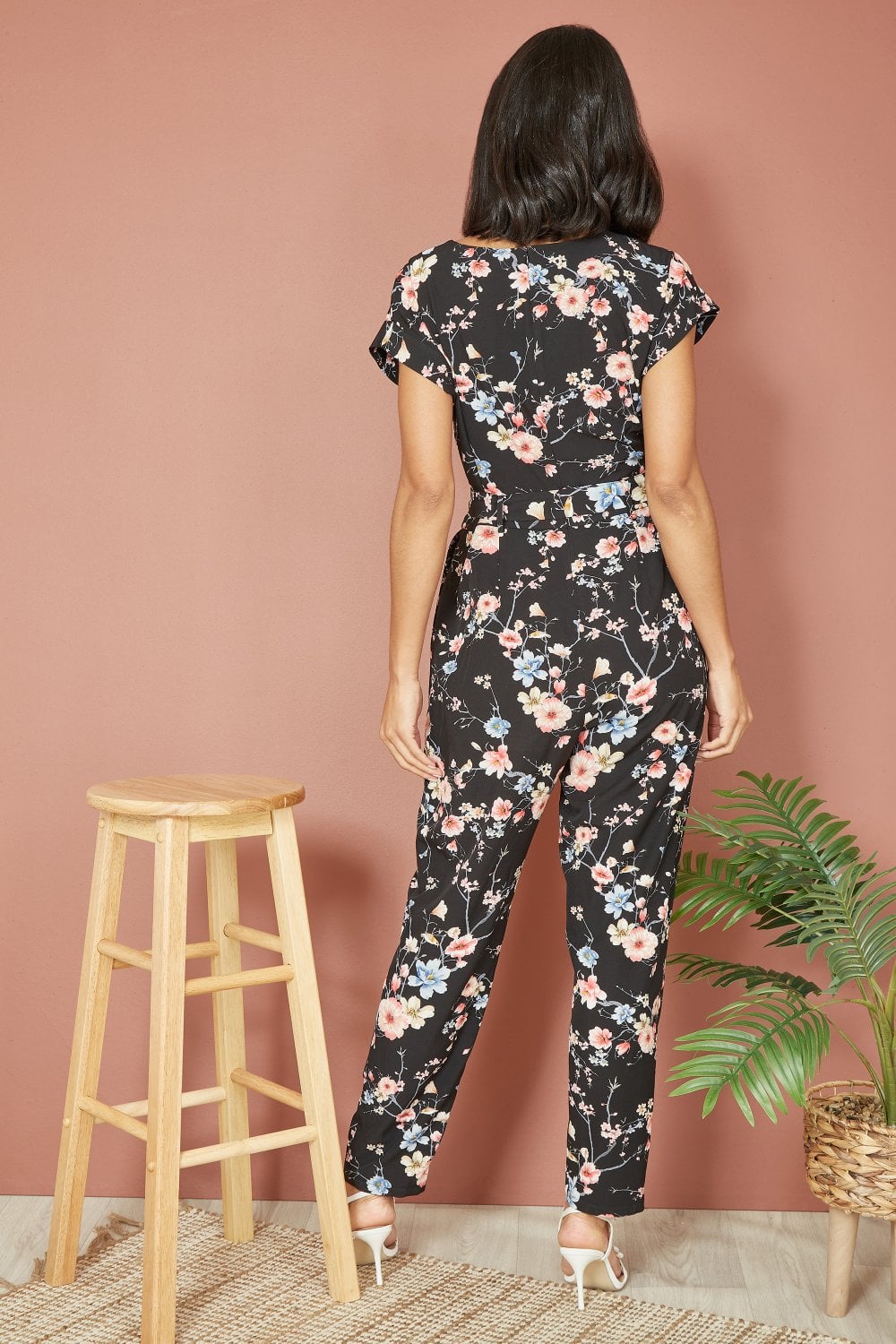 Yumi Black Blossom Print Jumpsuit Yumi