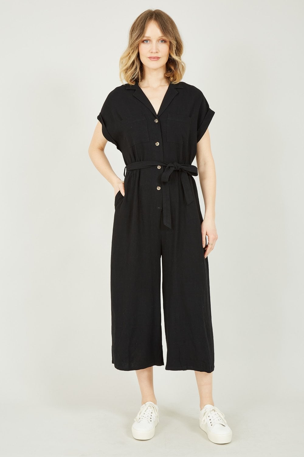 Yumi Black Button Up Jumpsuit Yumi