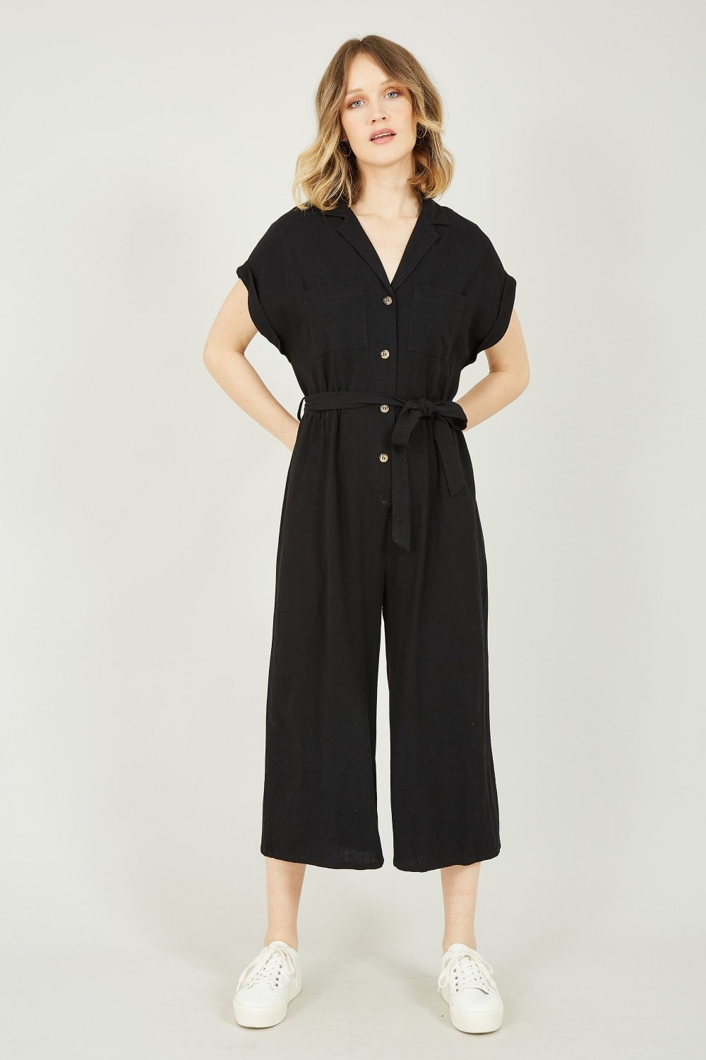 Yumi Black Button Up Jumpsuit Yumi