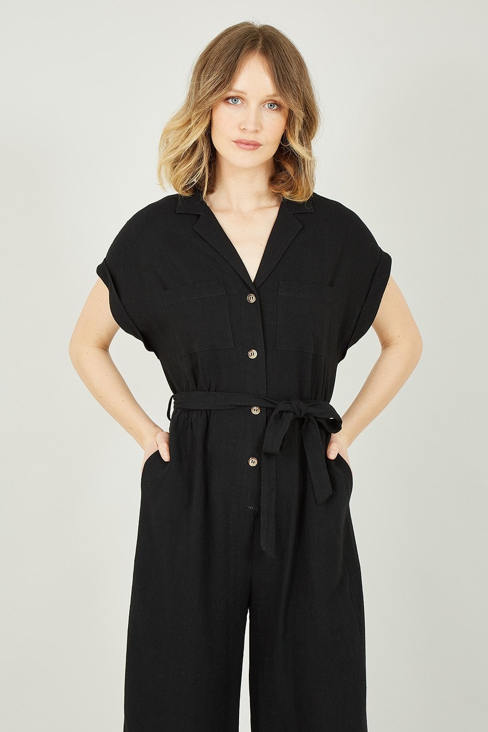 Yumi Black Button Up Jumpsuit Yumi