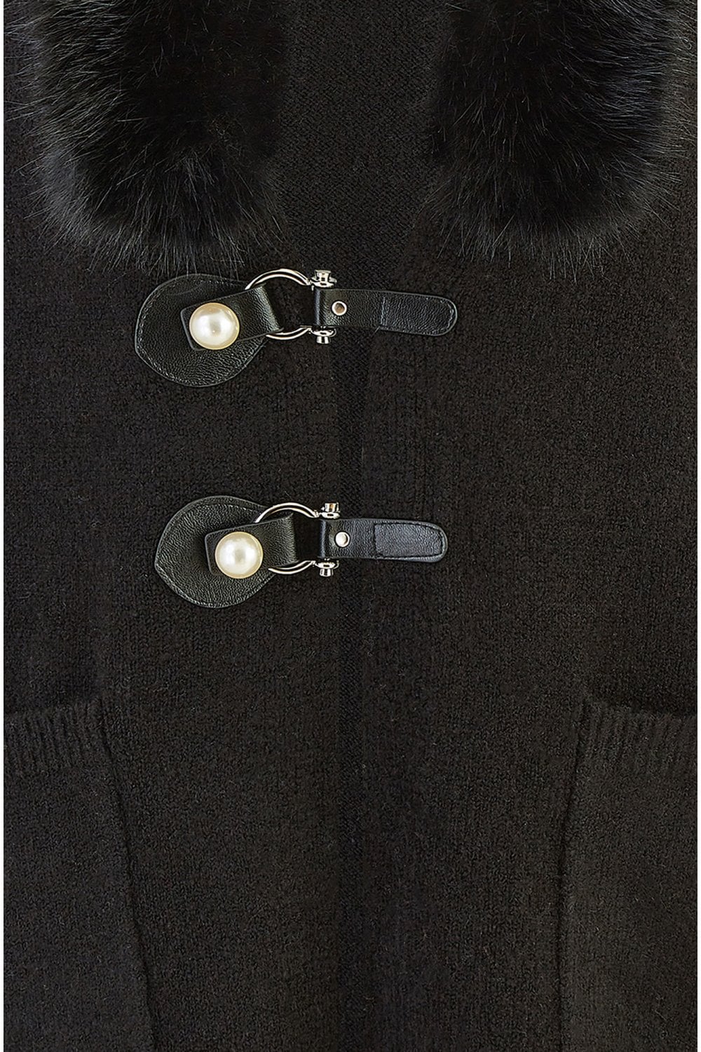 Yumi Black Cardigan With Detachable Fur Collar Trim Yumi