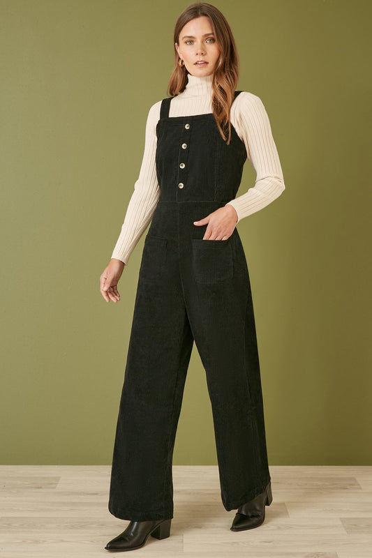 Yumi Black Cord Stretch Dungaree Style Jumpsuit Yumi