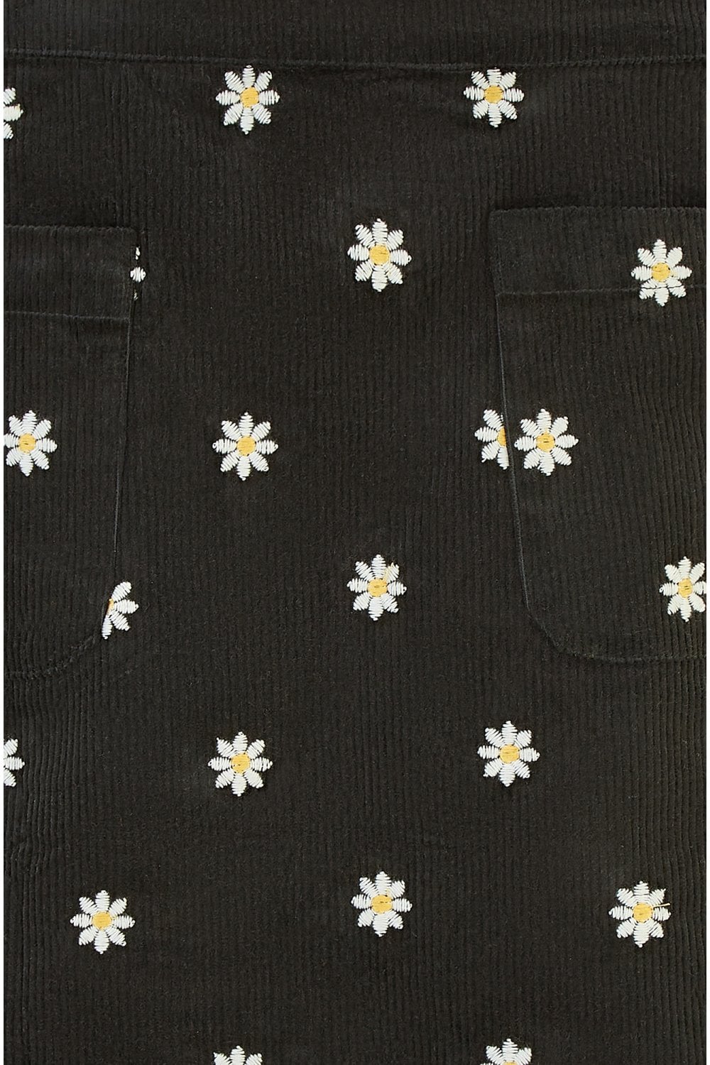 Yumi Black Corduroy Embroidered Daisy Mini Skirt Yumi