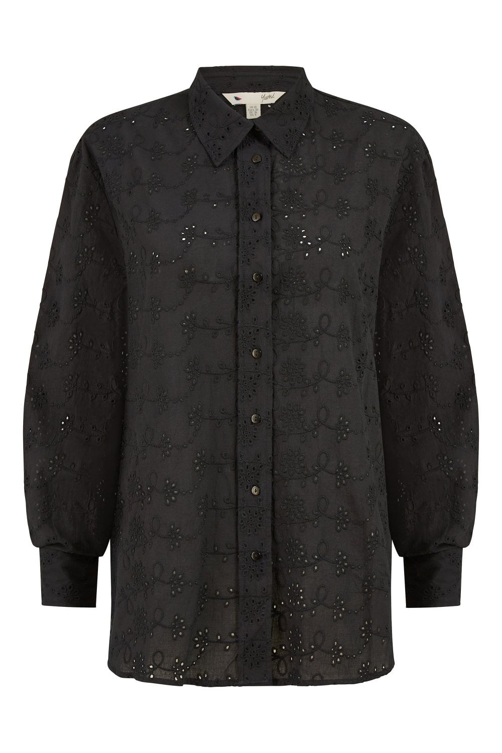 Yumi Black Cotton Broderie Anglaise Relaxed Shirt Yumi