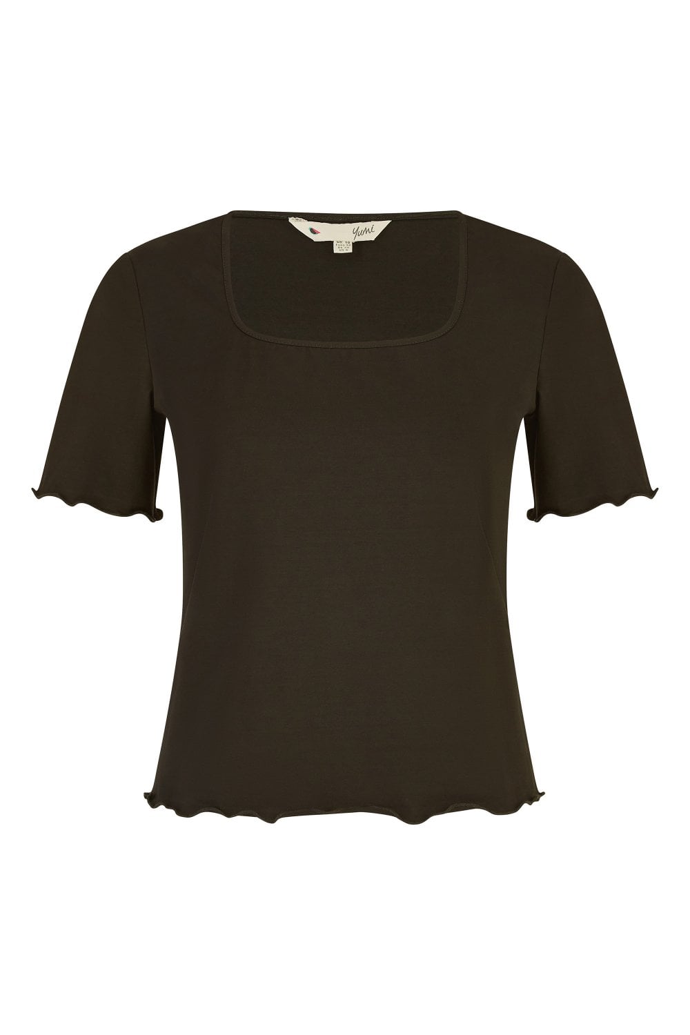 Yumi Black Cotton Jersey Lettuce Trim T-Shirt Yumi