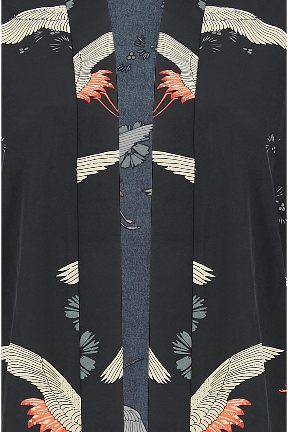 Yumi Black Crane Print Kimono Yumi