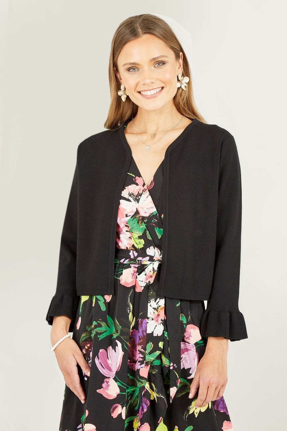 Yumi Black Cropped Cardigan With Bell Sleeves Yumi