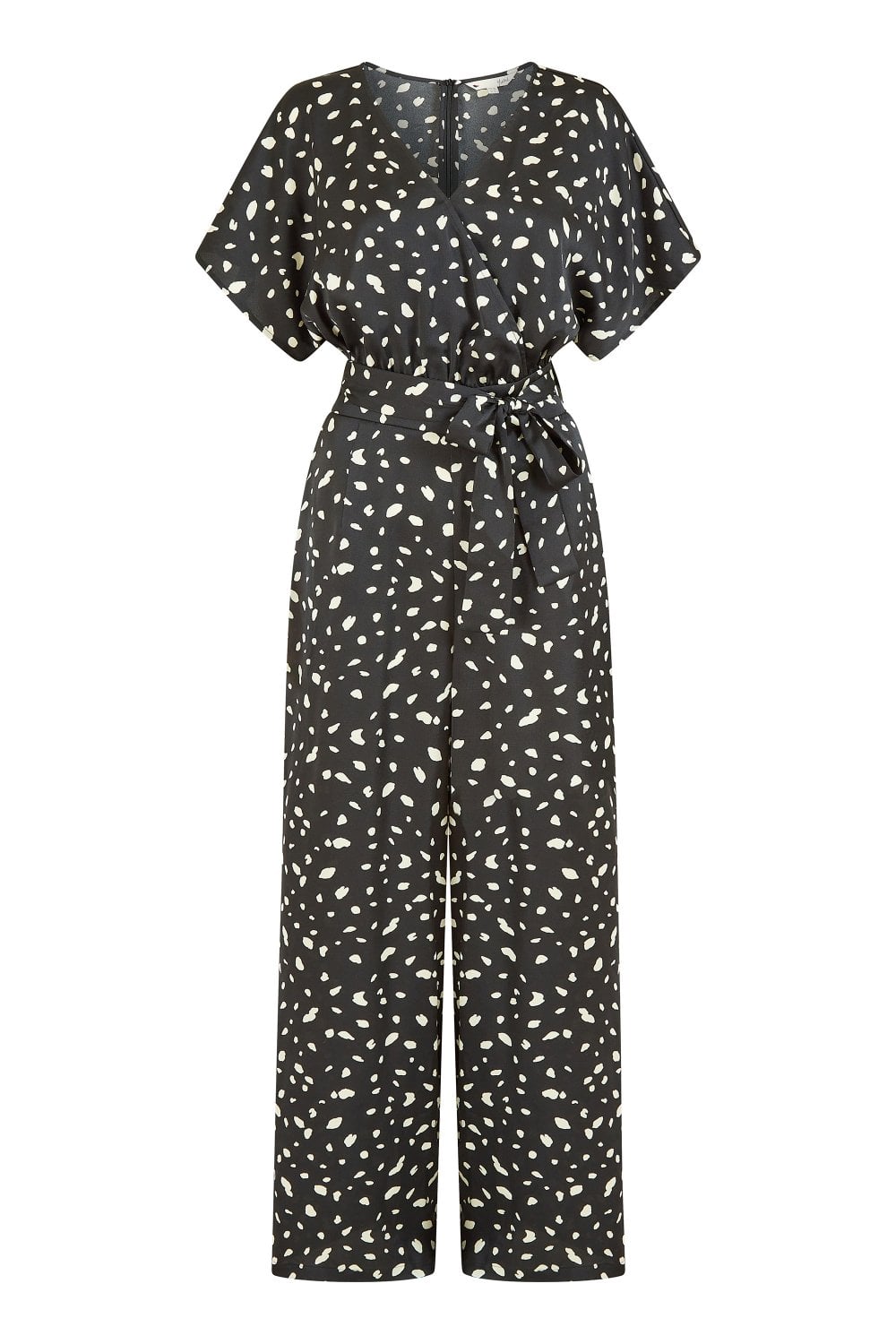 Yumi Black Dash Print Satin Jumpsuit Yumi