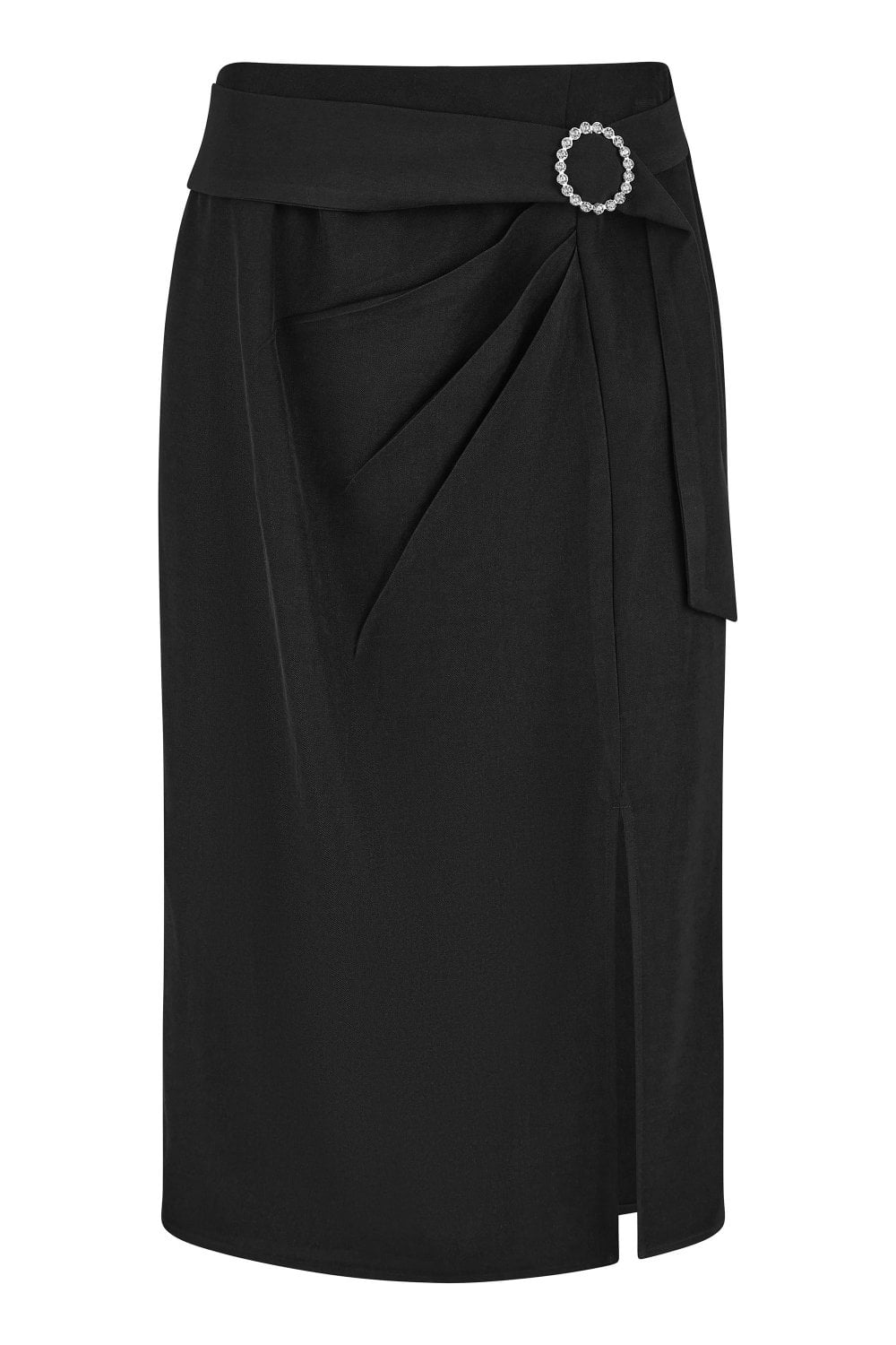 Yumi Black Diamante Buckle Faux Wrap Skirt With Split Hem Yumi