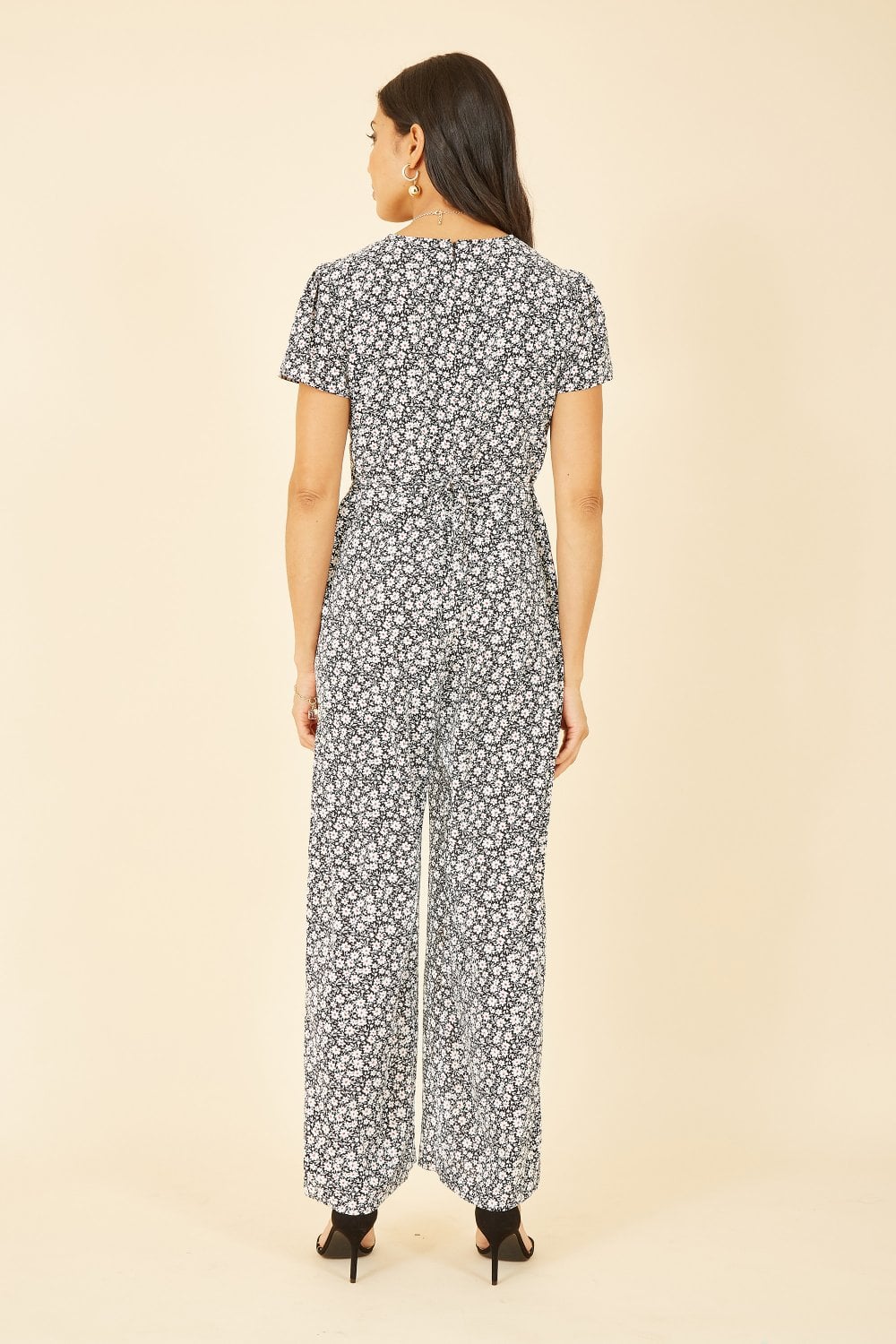 Yumi Black Ditsy Floral Wrap Jumpsuit JUMPSUIT Yumi