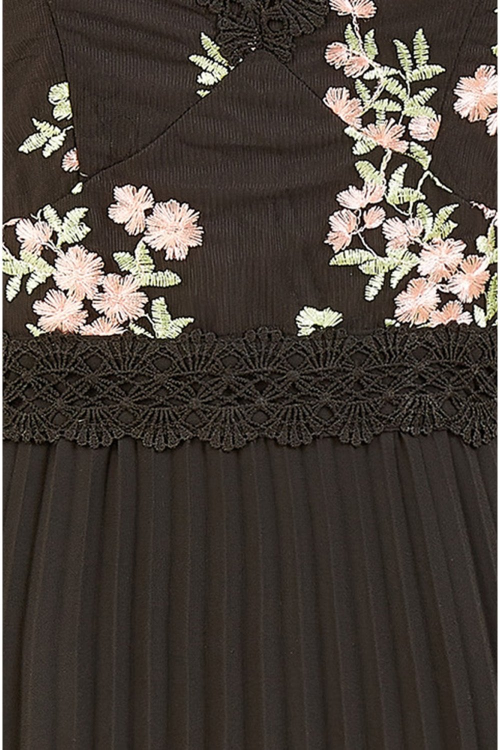 Yumi Black Embroidered Panel Midi Dress With Pleats Yumi