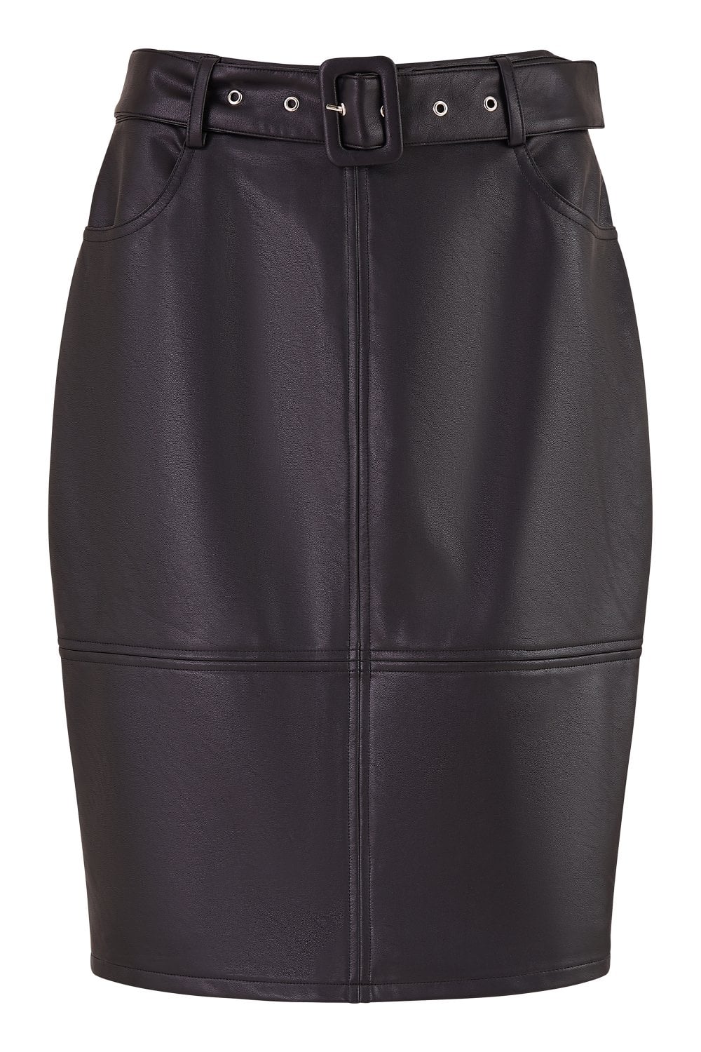 Yumi Black Faux Leather Midi Pencil Skirt With Matching Belt Yumi