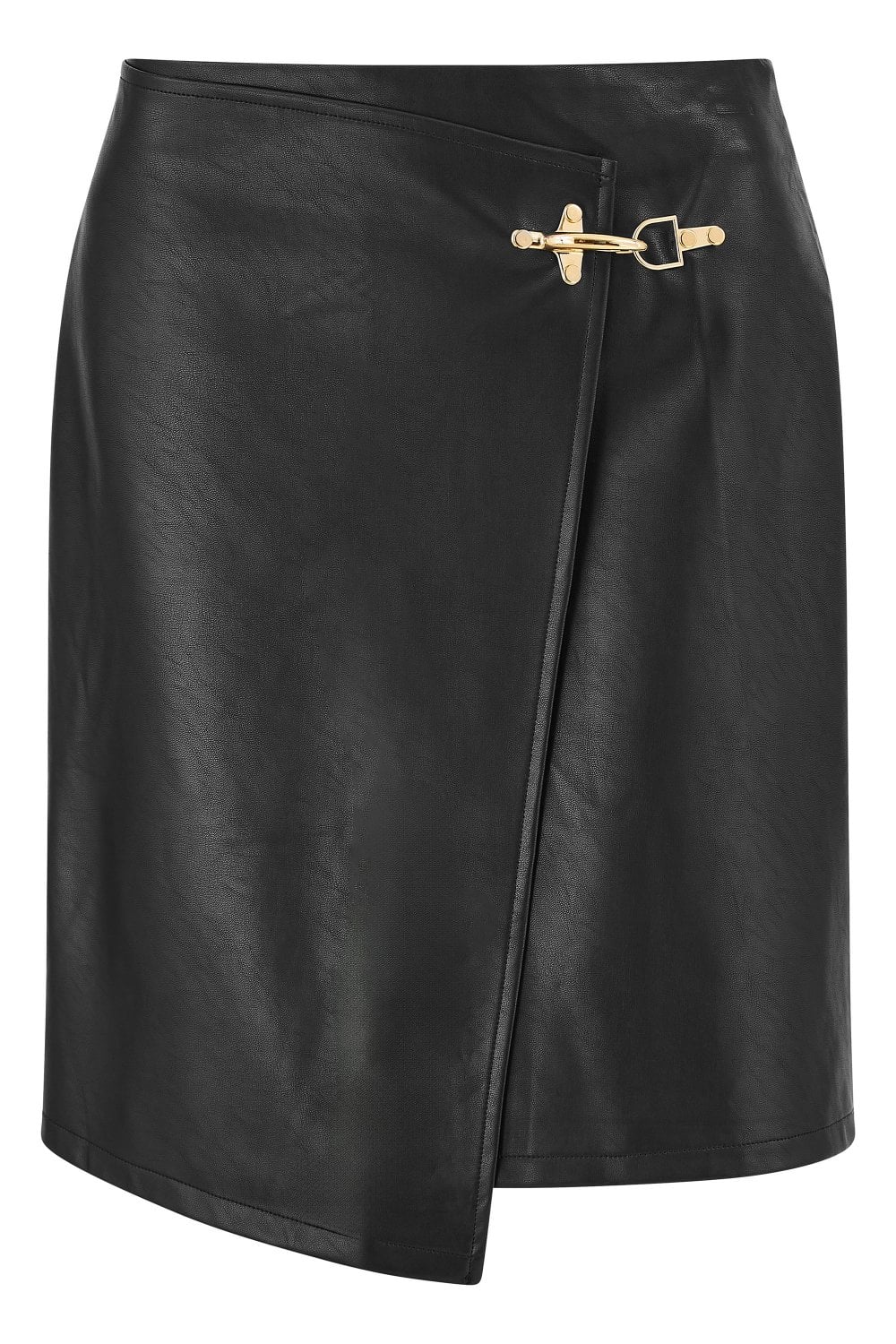 Yumi Black Faux Leather Wrap Mini Skirt Yumi