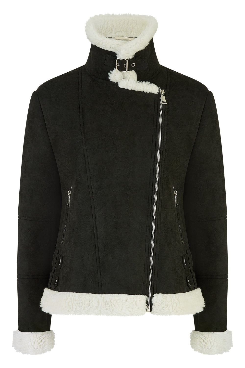 Yumi Black Faux Suede And Shearling Biker Jacket Yumi