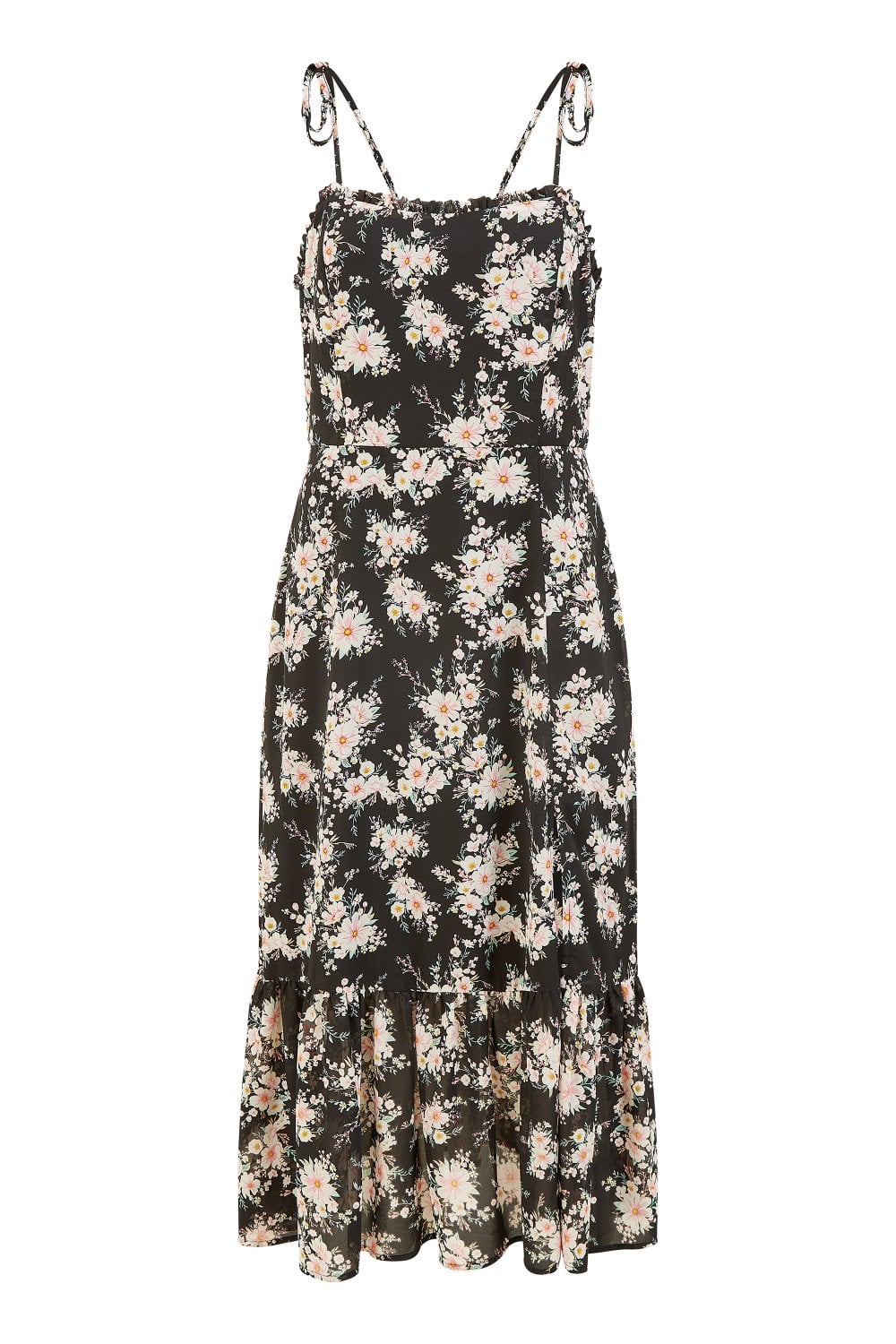 Yumi Black Floral Midi Sundress With Split Hem Yumi