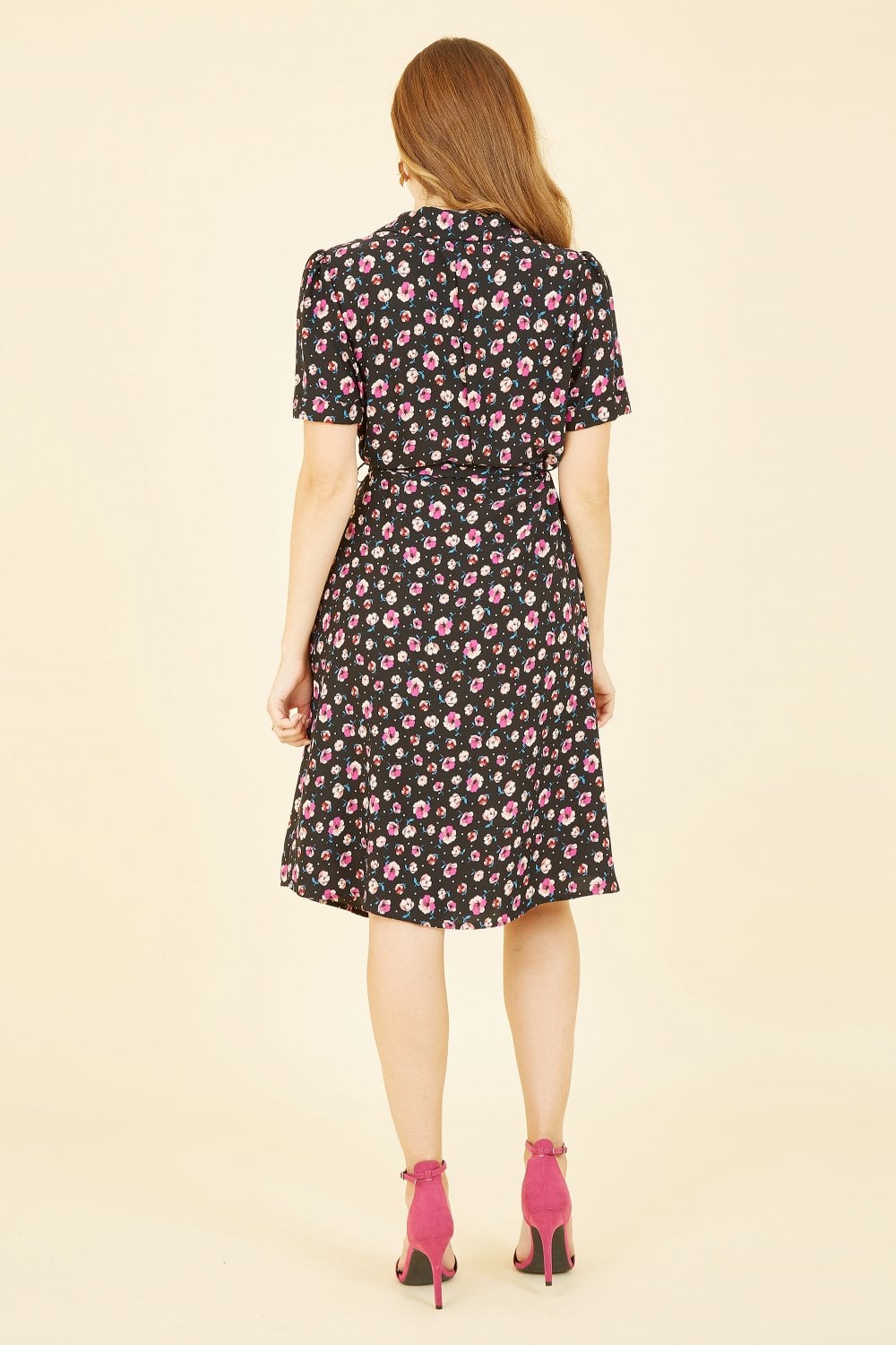 Yumi Black Floral Retro Shirtdress Yumi