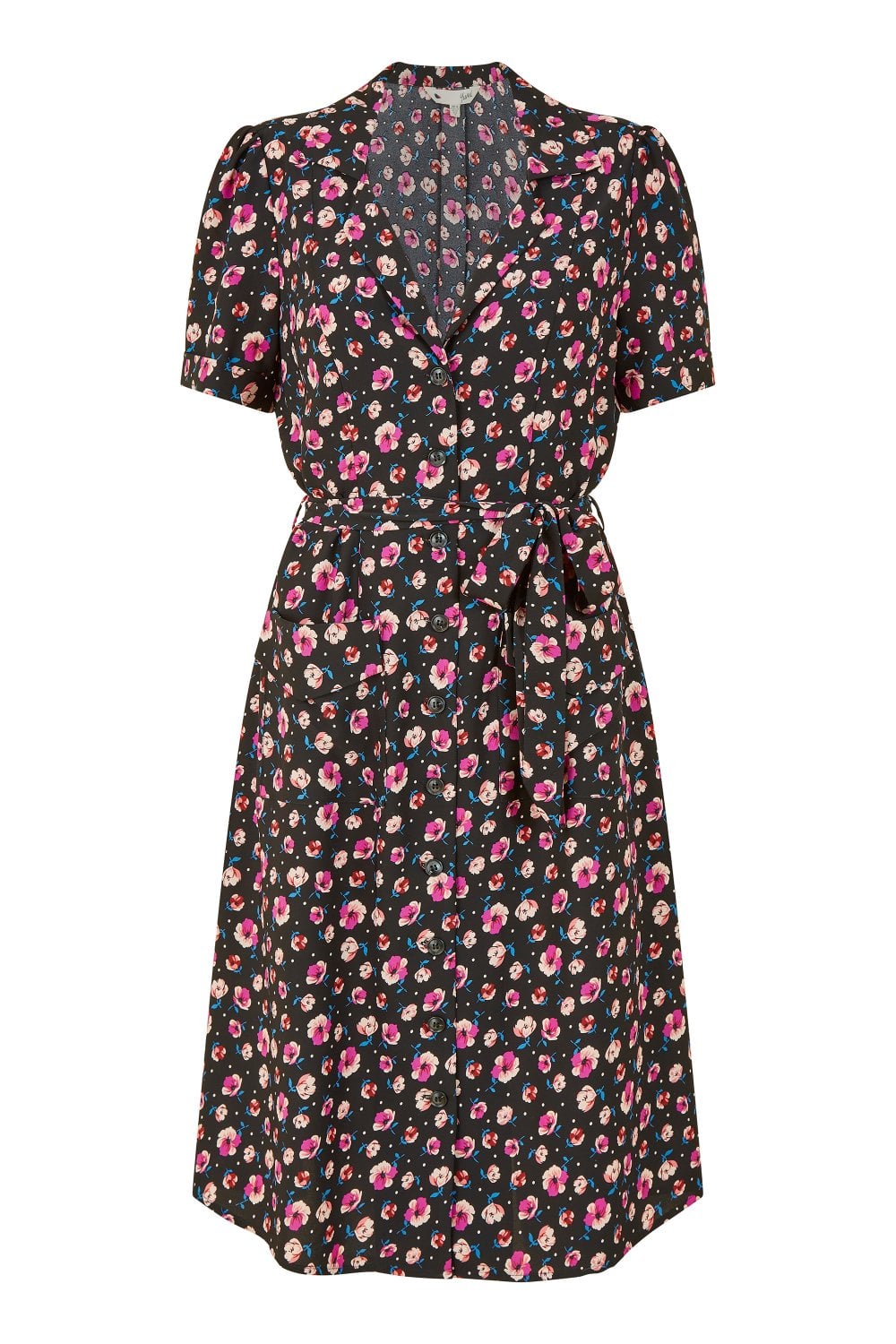 Yumi Black Floral Retro Shirtdress Yumi