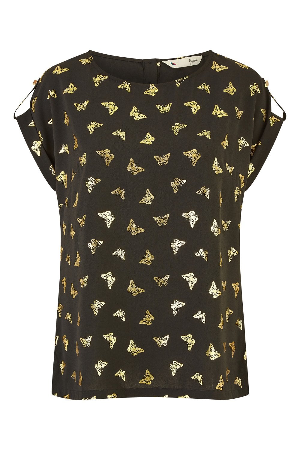 Yumi Black Foil Butterfly Print Top Yumi