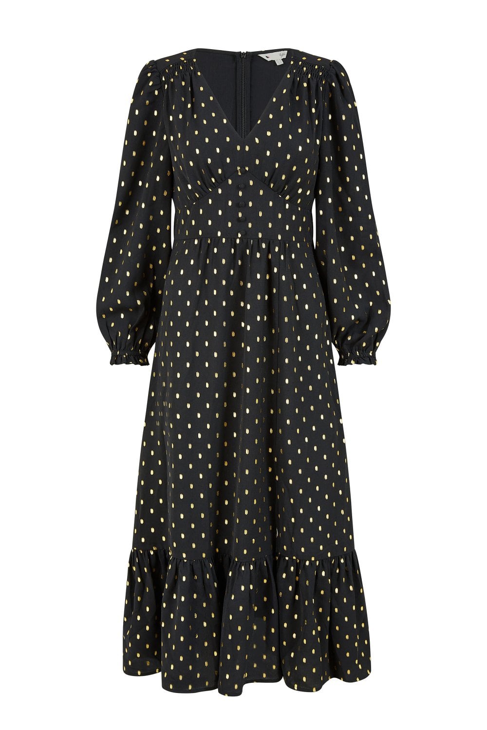 Yumi Black Foil Print Long Sleeve Midi Dress Yumi