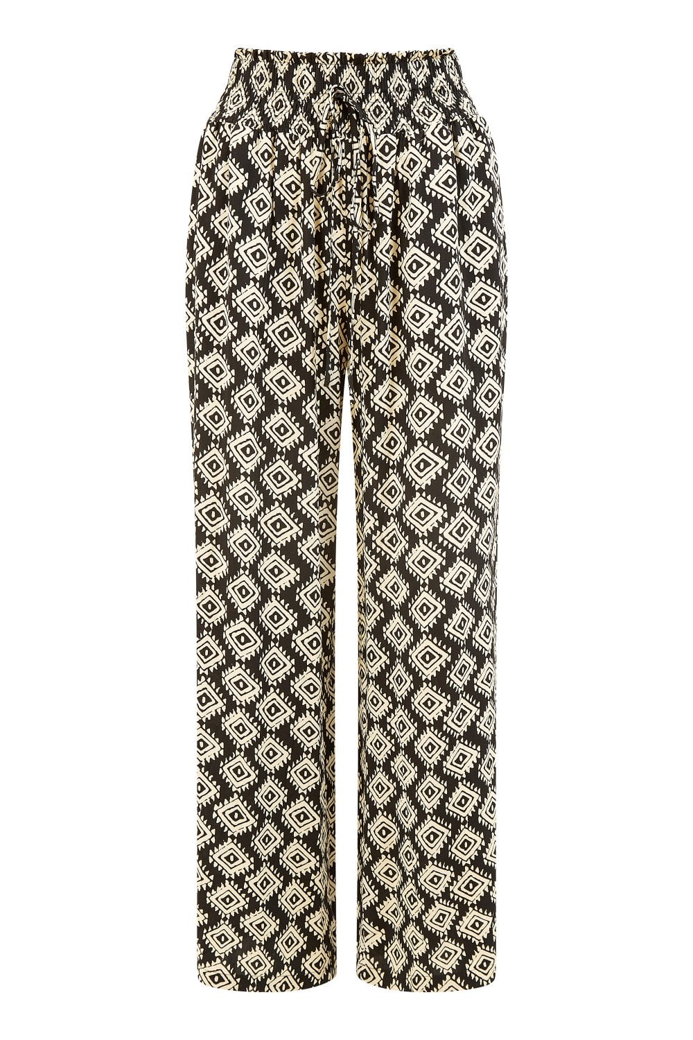 Yumi Black Geo Print Relaxed Fit Trousers Yumi