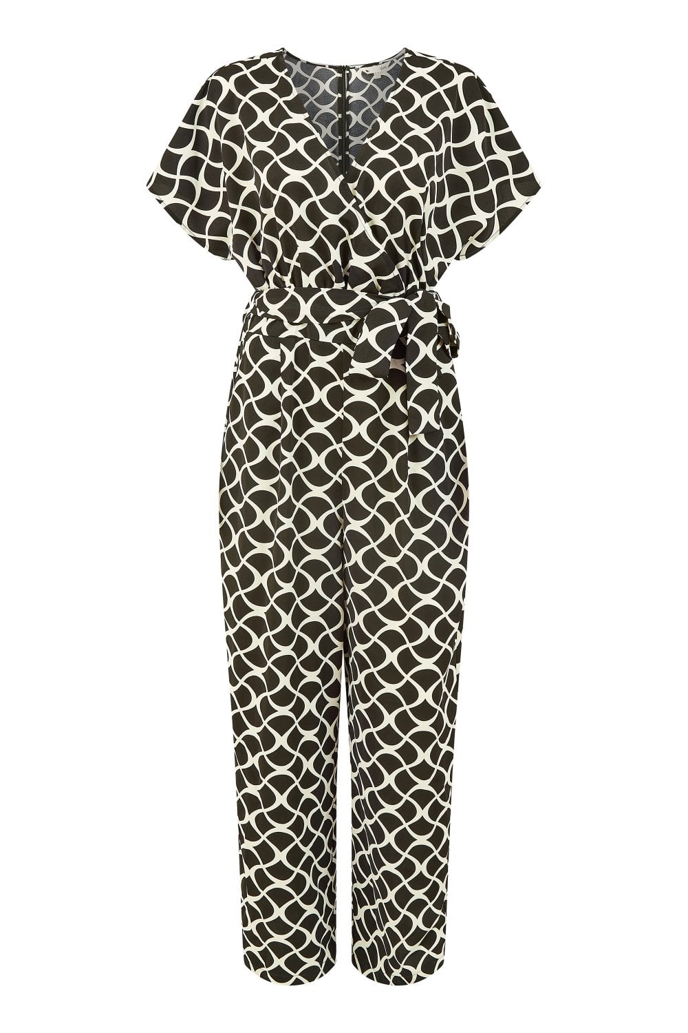 Yumi Black Geometric Print Wrap Jumpsuit Yumi