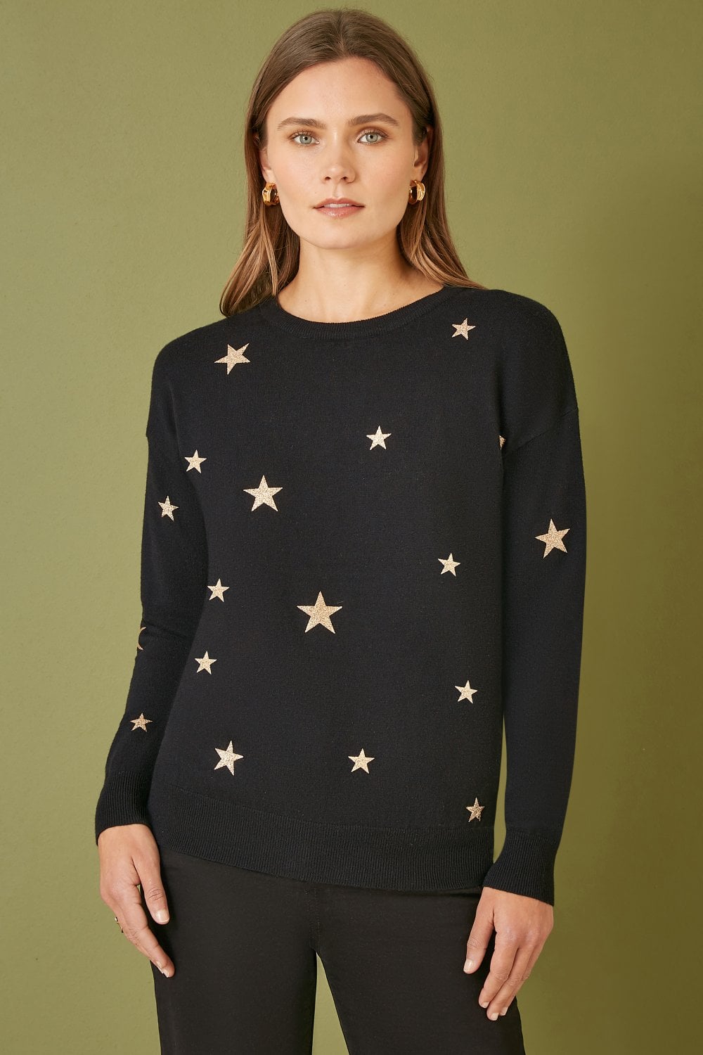 Yumi Black Gold Foil Star Print Relaxed Fit Jumper Yumi