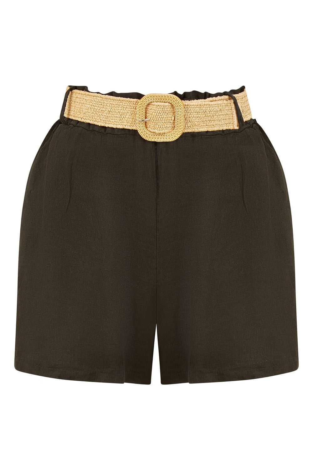 Yumi Black Italian Linen Shorts With Belt Yumi