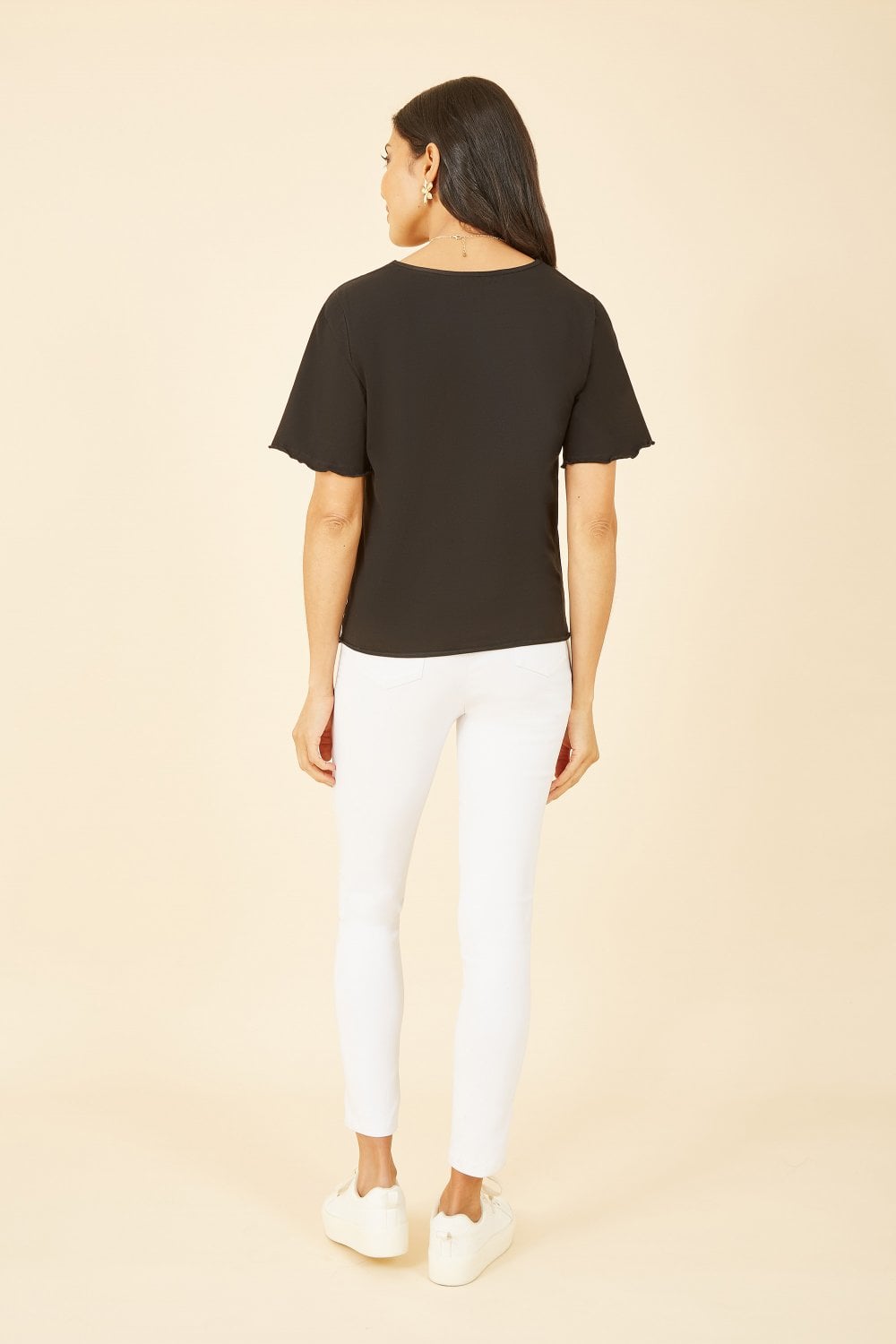 Yumi Black Jersey Button Detail T-Shirt Yumi